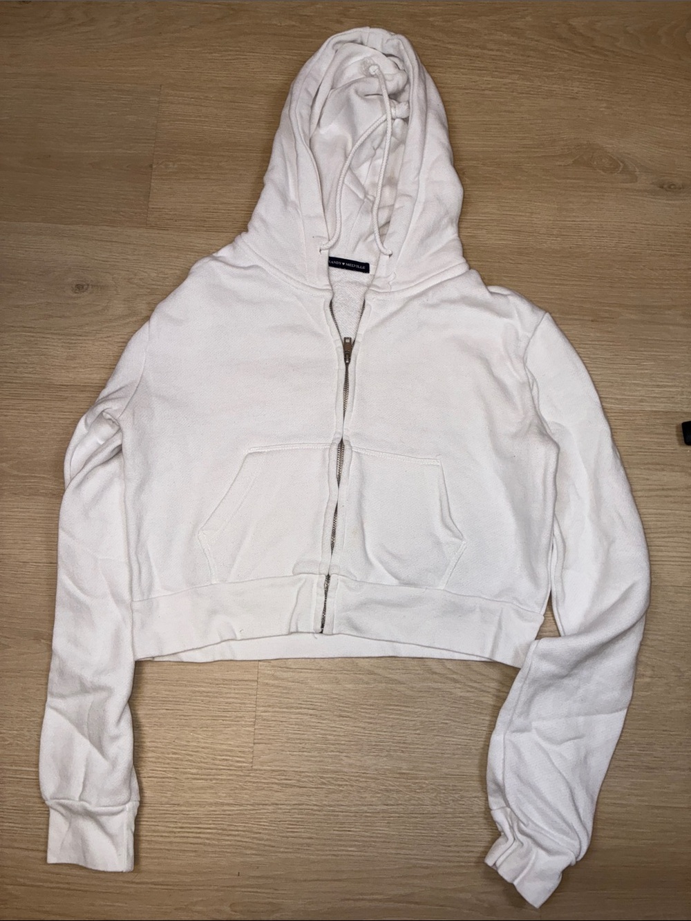 Brandy Melville White Cropped Zip Hoodie